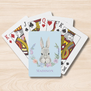 Jeu De Cartes Aquarelle de lapin de Pâques Floral Personnalisé