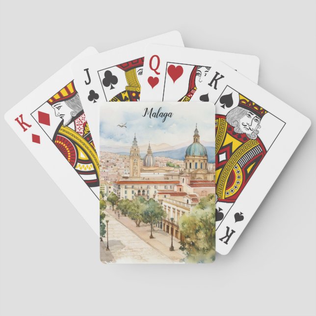 Jeu De Cartes Aquarelle de l'architecture de Malaga Espagne (dos)