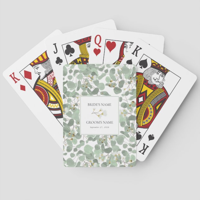 Jeu De Cartes Aquarelle Eucalyptus Verdure Mariage Faveur (dos)