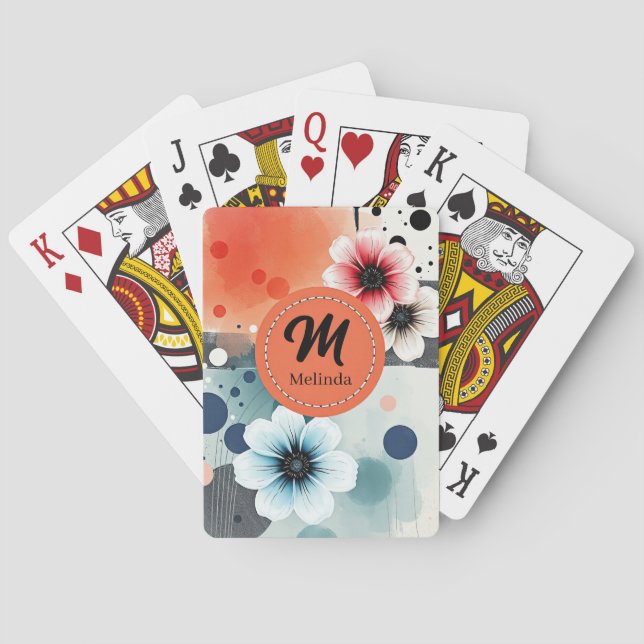 Jeu De Cartes Aquarelle Fleurs Rose Bleu Distressed Art Fille (dos)