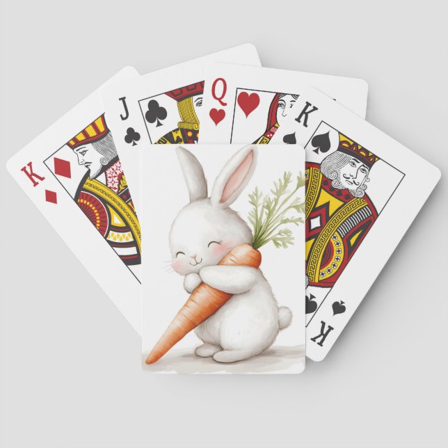 Jeu De Cartes Aquarelle Fluffy Bunny Carrot Love (dos)