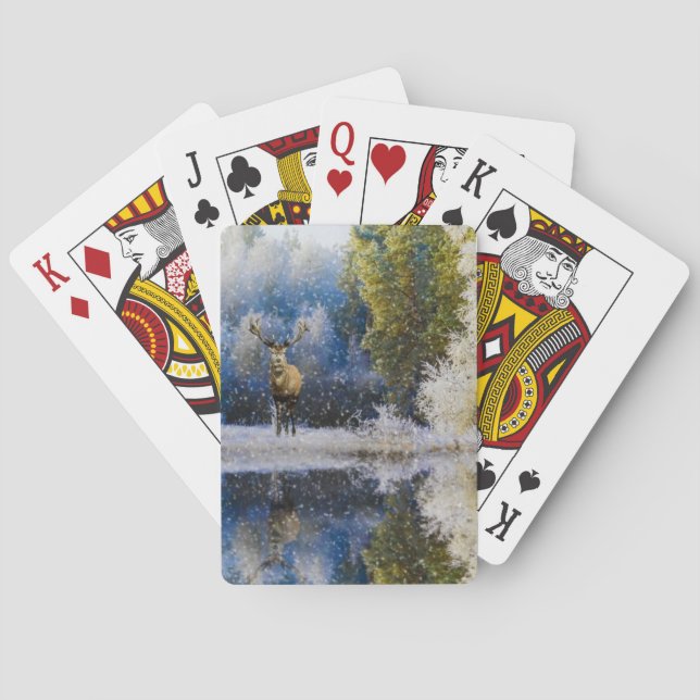 Jeu De Cartes Aquarelle Forêt de rennes d'hiver (dos)