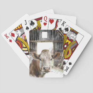 Jeu De Cartes Aquarelle Hereford Vache dans la grange