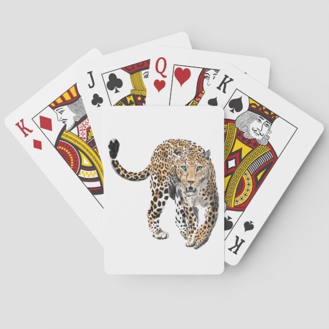Jeu De Cartes aquarelle léopard jungle chat animal peint vert (dos)