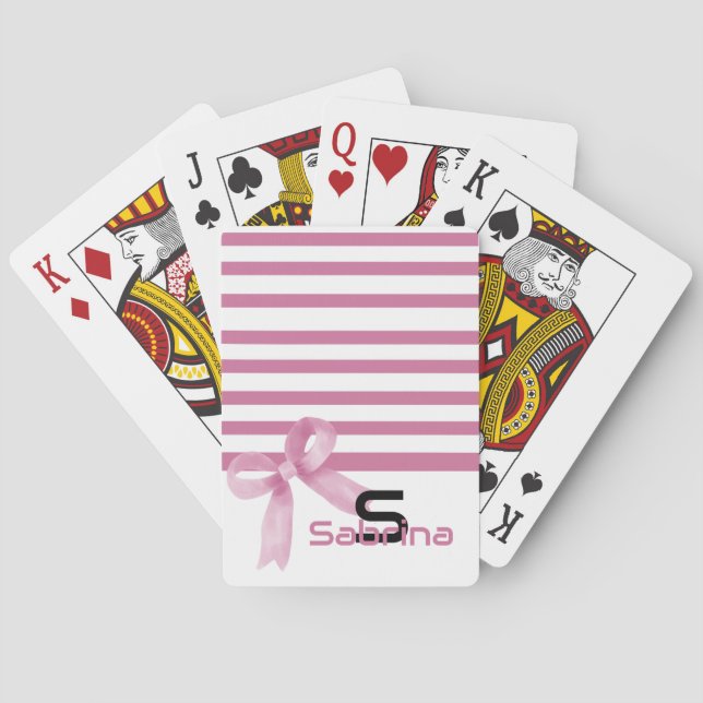 Jeu De Cartes Aquarelle mignonne Pink Bow Stripes (dos)