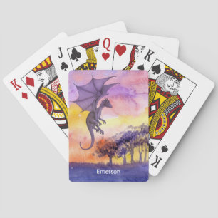 Jeu De Cartes Aquarelle mignonne violet magique Dragon volant