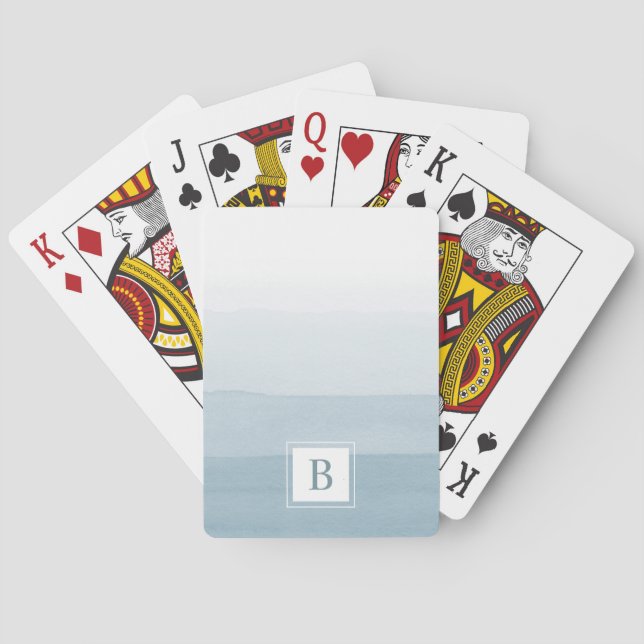 Jeu De Cartes Aquarelle moderne Dusty Blue Monogramme (dos)