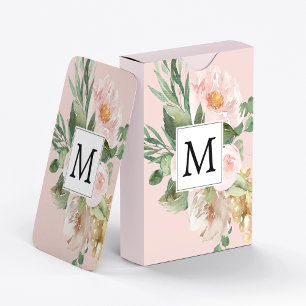 Jeu De Cartes Aquarelle moderne Fleurs roses Monogrammes