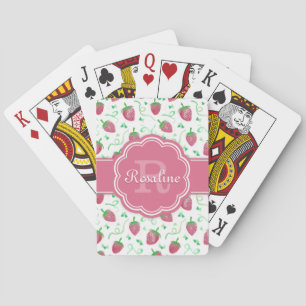 Jeu De Cartes Aquarelle Motif fraise avec Monogramme