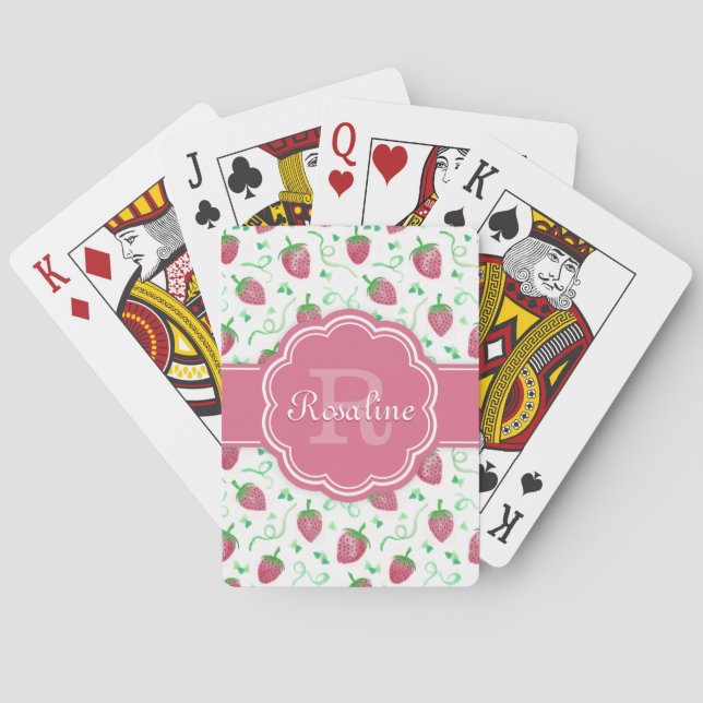 Jeu De Cartes Aquarelle Motif fraise avec Monogramme (dos)