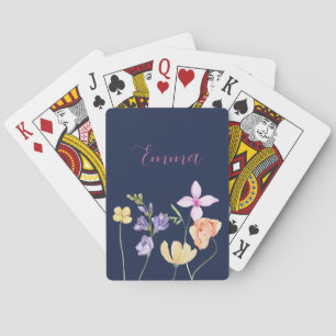 Jeu De Cartes Aquarelle Nom Fleur Sauvage Bleu Nuit