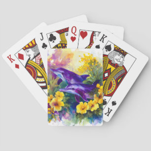 Jeu De Cartes Aquarelle Océan Dauphins Fleurs Tropicales