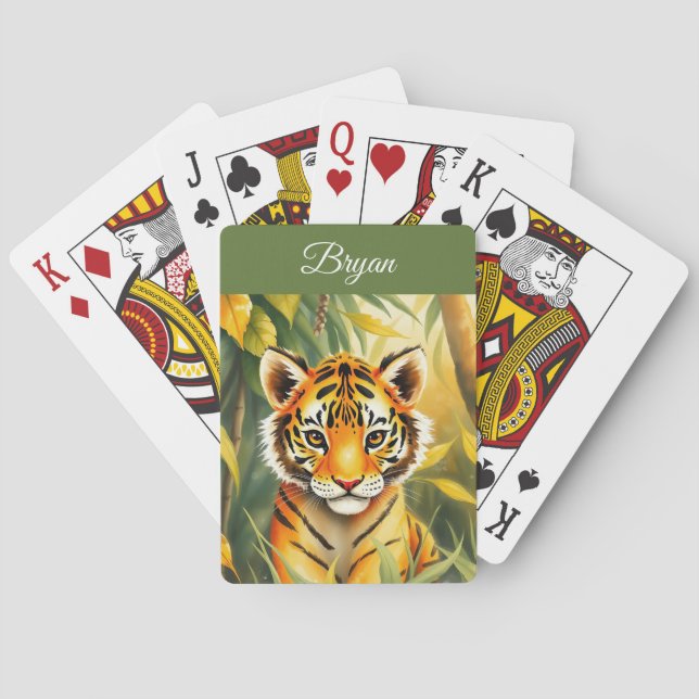 Jeu De Cartes Aquarelle Orange et Vert Migner Tiger Nom des enfa (dos)