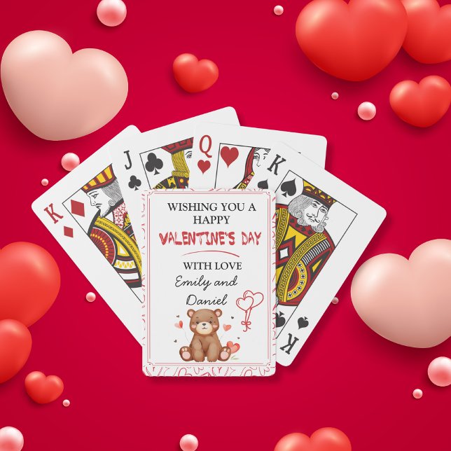 Jeu De Cartes Aquarelle Ours Saint Valentin personnalisée (Watercolor hearts & bear Valentine's Day custom Poker Cards)