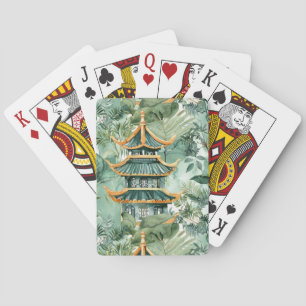 Jeu De Cartes Aquarelle Pagode asiatique dans paysage verdoyant 