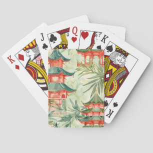 Jeu De Cartes Aquarelle Pagode asiatique dans paysage verdoyant