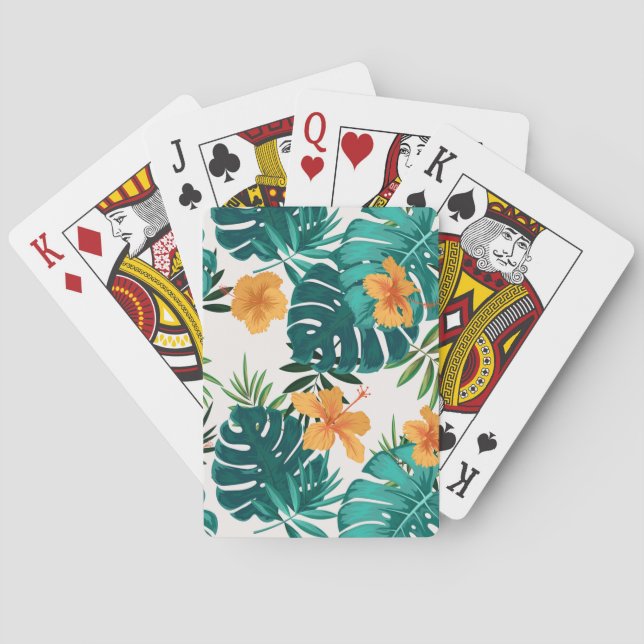 Jeu De Cartes Aquarelle Palme tropicale, Hibiskus hawaïen (dos)