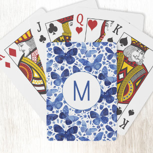 Jeu De Cartes Aquarelle papillon Monogramme bleu