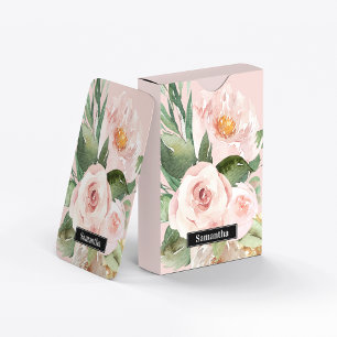Jeu De Cartes Aquarelle Pastel Pink moderne Fleurs & Nom