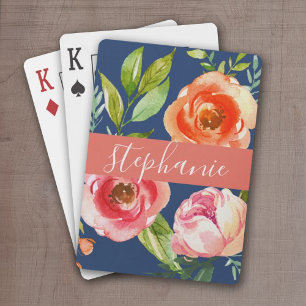 Jeu De Cartes Aquarelle peinte Motif Floral Nom personnalisé