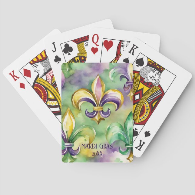 Jeu De Cartes Aquarelle personnalisée Mardi Gras Daté (dos)