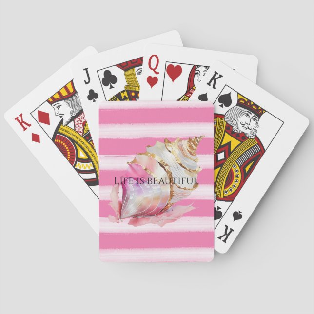 Jeu De Cartes Aquarelle Plage Rose Baies Or Shell (dos)