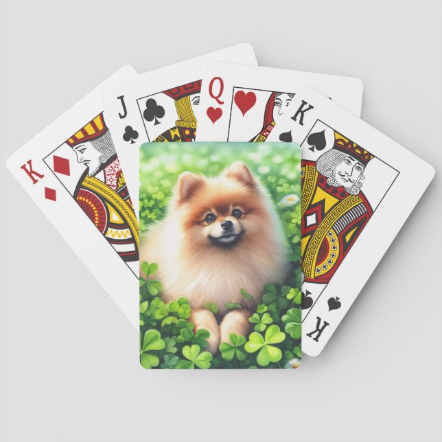 Jeu De Cartes Aquarelle Pomeranian Shamrock vert (dos)