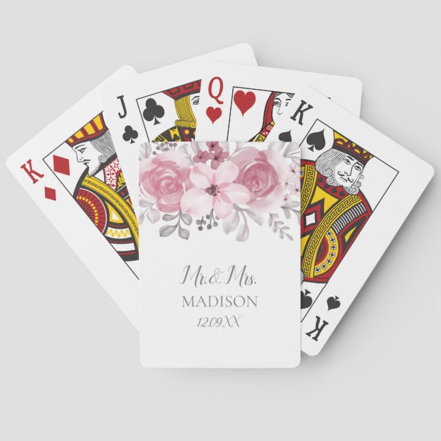 Jeu De Cartes Aquarelle romantique Florales roses M & Mme Mariag (dos)