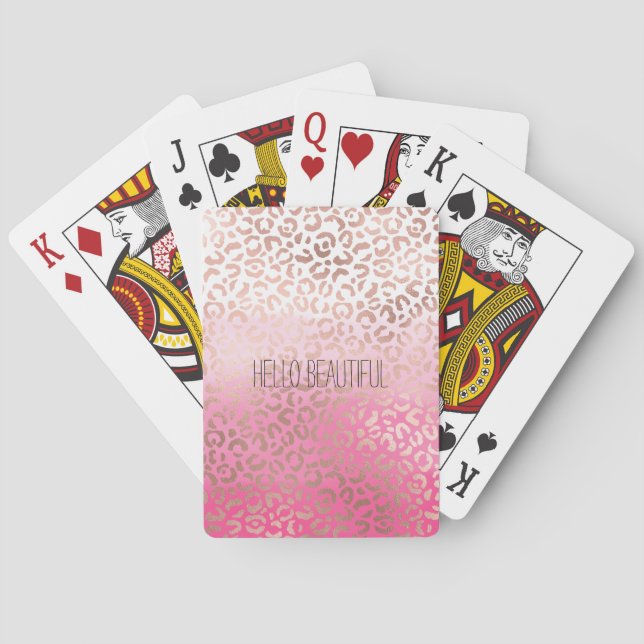 Jeu De Cartes Aquarelle rose Empreinte de léopard personnalisé (dos)