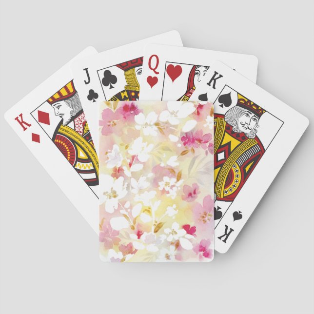 Jeu De Cartes Aquarelle rose fleurie douce de cerisier (dos)