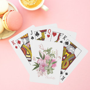 Jeu De Cartes Aquarelle rose Peonies Rose Gold Butterfly Nom