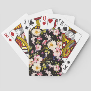 Jeu De Cartes Aquarelle rose Roses Jaunes Arrière - plan noir