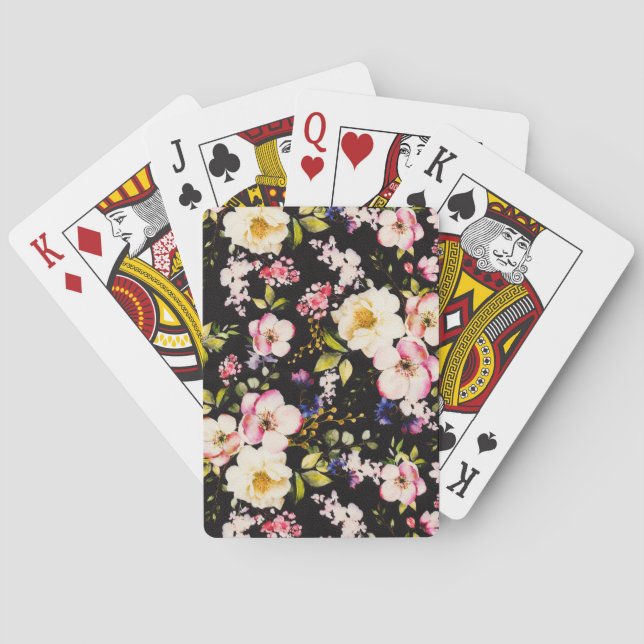 Jeu De Cartes Aquarelle rose Roses Jaunes Arrière - plan noir (dos)