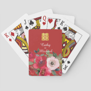 Jeu De Cartes Aquarelle rose rouge floral moderne double bonheur