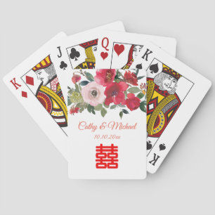 Jeu De Cartes Aquarelle rose rouge floral moderne mariage chinoi