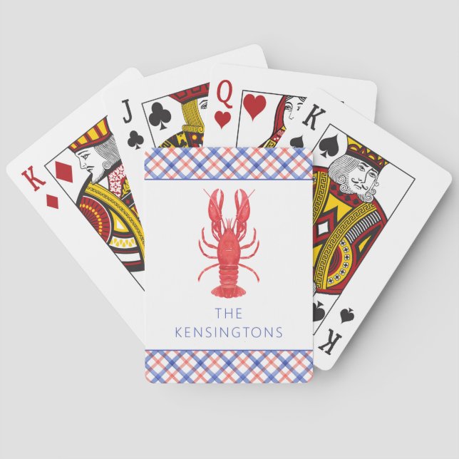Jeu De Cartes Aquarelle Rouge & Bleu Plaid Homard Personnalisé (dos)