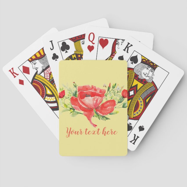 Jeu De Cartes Aquarelle Rouge Poppies Personnalisé (dos)