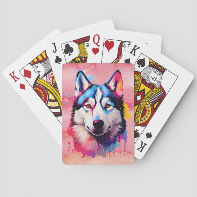Jeu De Cartes Aquarelle Sibérienne Husky Art coloré (dos)