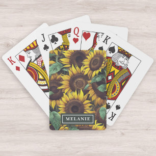 Jeu De Cartes Aquarelle tournesols Nom personnalisé Modèle