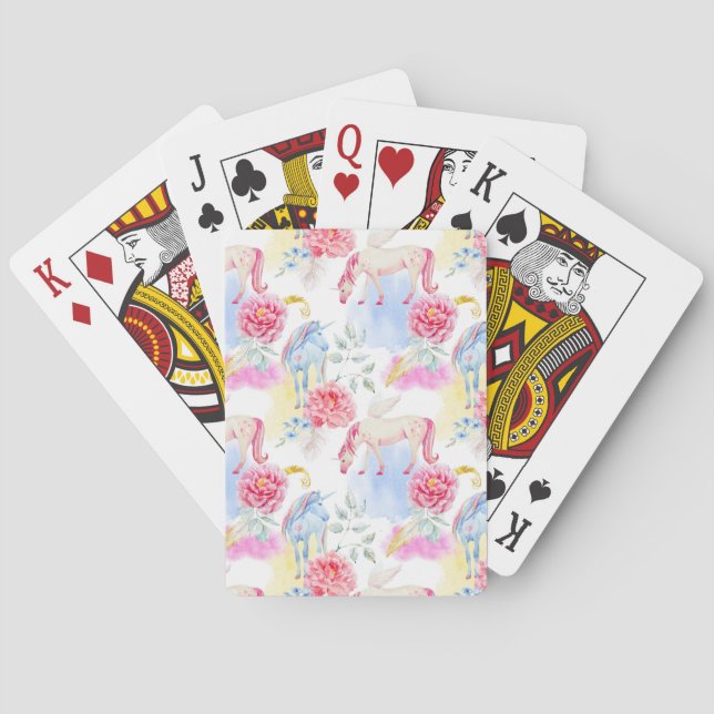 Jeu De Cartes Aquarelle Unicorne et Motif Pegasus (dos)