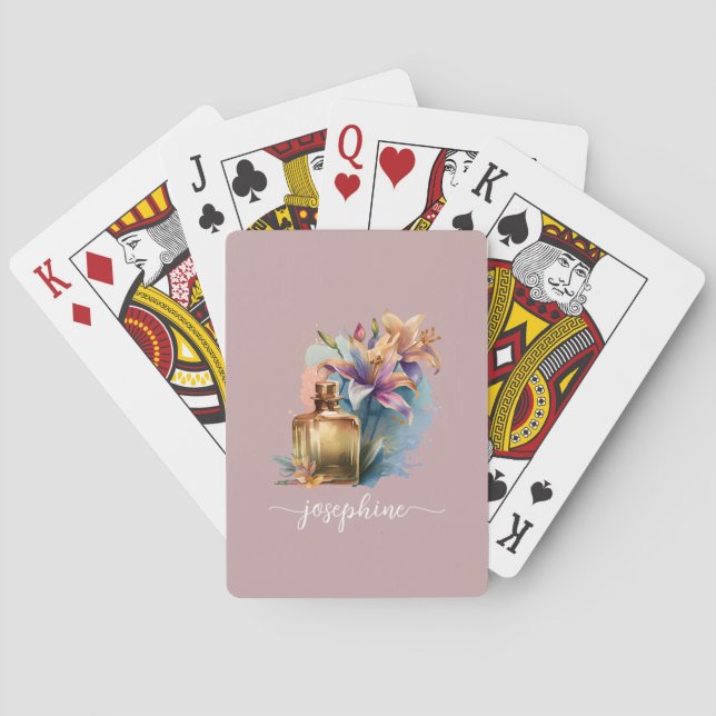 Jeu De Cartes Aquarelle Unique Féminine Florale Lys Mauve (dos)