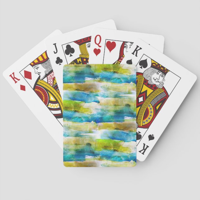 Jeu De Cartes Aquarelle vert abstrait, bleu (dos)