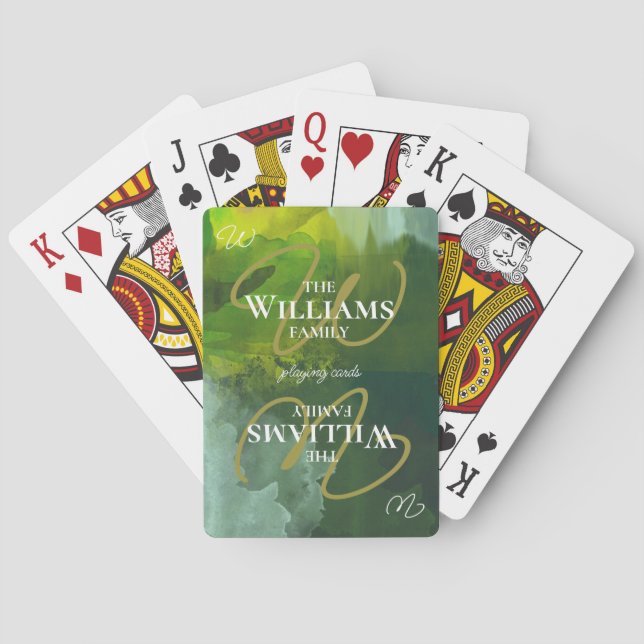 Jeu De Cartes Aquarelle verte élégamment monographiée (dos)