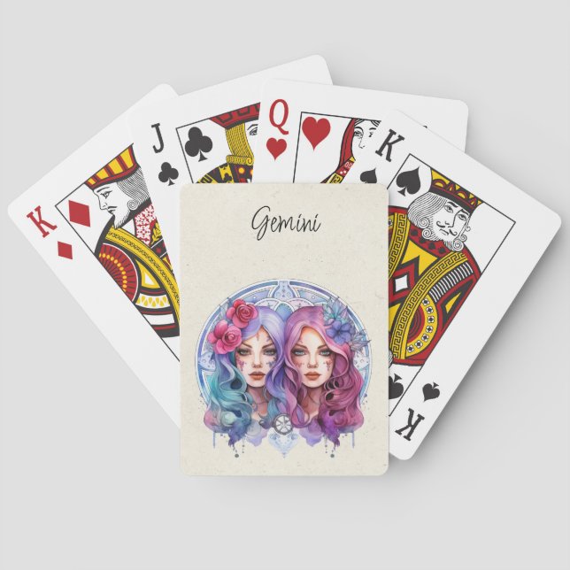 Jeu De Cartes Aquarelle Zodiac Gemini Twins (dos)