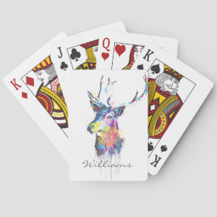 Jeu De Cartes aquarelles colorées éclaboussures tête de cerf