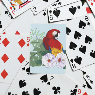 Jeu De Cartes Ara Macao Rouge Perroquet Tropical Hibiscus Floral