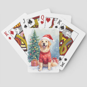 Jeu De Cartes Arbre de Noël au retriever doré à l'aquarelle chau