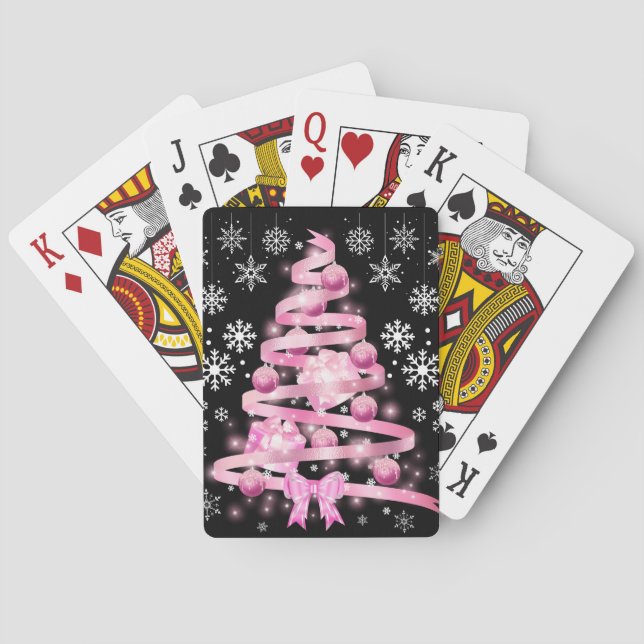 Jeu De Cartes Arbre de Noël rose pâle blanc Snowflake (dos)
