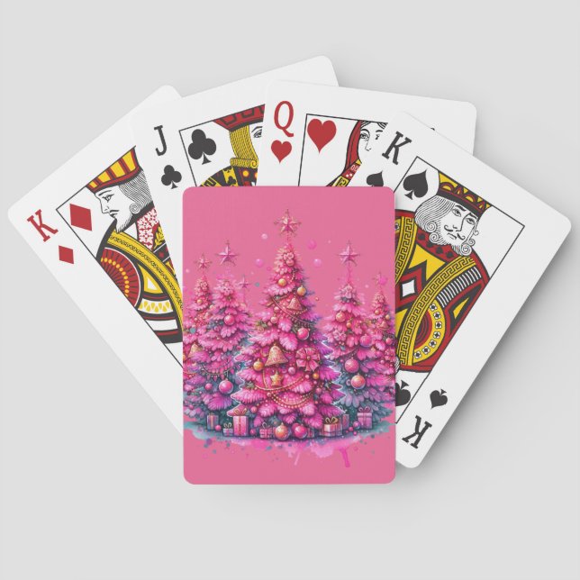 Jeu De Cartes Arbre de Noël rose tendance Preppy esthétique (dos)
