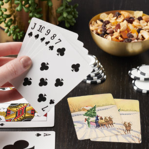 Jeu De Cartes Arbre de Noël vintage sur une route enneigée d'hiv
